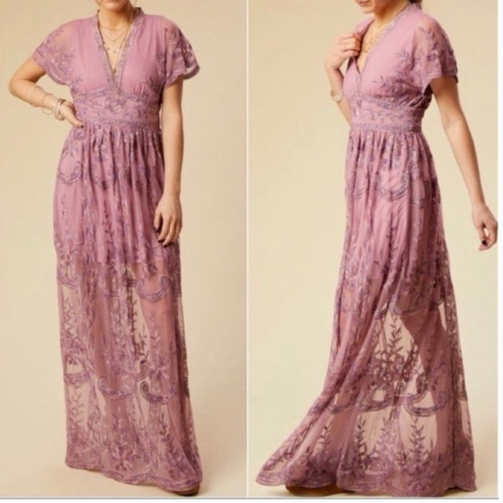 Altard State Purple Maxi Mariska Lace Boho Dress